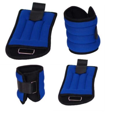 Blaue Gewichtsmanschetten aus Neopren mit Klettverschluss für Arme und Beine, ideal für Lauf- und Krafttraining.